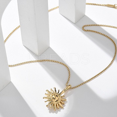 304 Stainless Steel Sunflower Pendant Box Chain Necklaces for Women NJEW-R011-01G-1