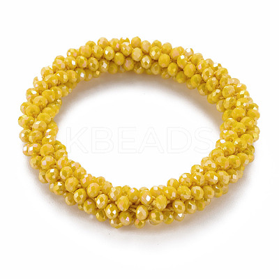 AB Color Plated Faceted Opaque Glass Beads Stretch Bracelets BJEW-S144-003D-05-1