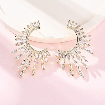 Cubic Zirconia Sun Stud Earrings EJEW-G341-07G-1