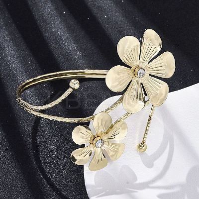 Flower Alloy Arm Cuff Bangles for Girl Women AJEW-A063-01A-G-1