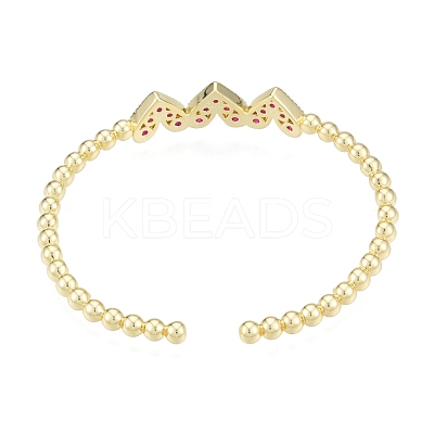 Cubic Zirconia Triple Heart Open Cuff Bangle BJEW-G651-09G-01-1