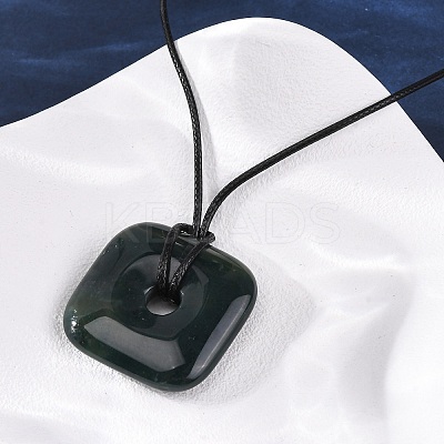 Natural Indian Agate Square Pendants Black PU Leather Cord Necklaces NJEW-K285-01E-1