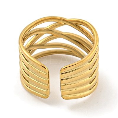 Ion Plating(IP) 304 Stainless Steel Open Cuff Ring RJEW-A043-27G-1