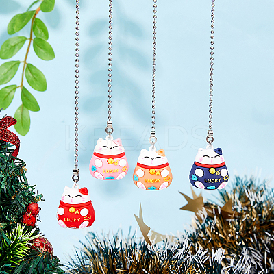 4Pcs 4 Colors PVC Cartoon Lucky Cat Doll Charms Ceiling Fan Pull Chain Extenders AJEW-DC00003-1