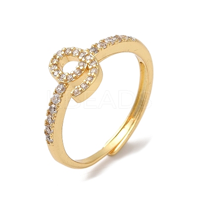 Rack Plating Brass Cubic Zirconia Arabic Letters Adjustable Rings for Women RJEW-S407-10G-05-1