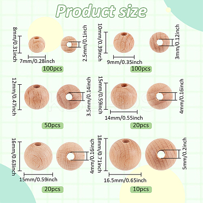 300Pcs 6 Styles Beech Wood European Large Hole Beads WOOD-PH0002-80-1