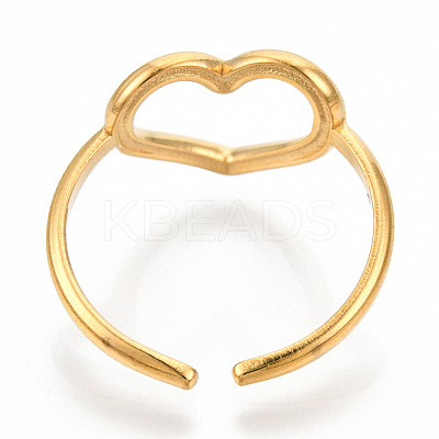Ion Plating(IP) 304 Stainless Steel Hollow Heart Cuff Rings RJEW-N038-122LG-1