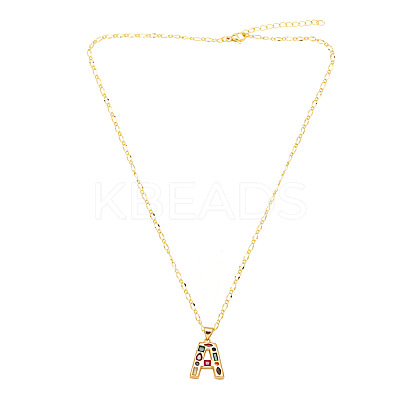Brass Pave Colorful Cubic Zirconia Initial Pendant Necklaces FS-WG26597-01-1