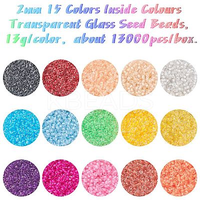 182G 14 Colors Transparent 8/0 Glass Seed Beads SEED-YW0002-44-1
