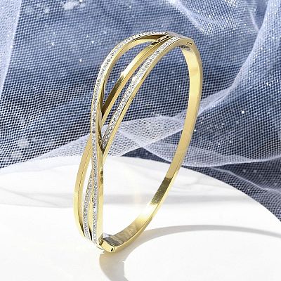 Ion Plating(IP) 304 Stainless Steel Polymer Clay Rhinestone Hinged Bangles for Women BJEW-A011-16G-1