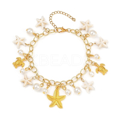 Dyed Synthetic Turquoise Starfish Charm Bracelets BJEW-JB11642-01-1