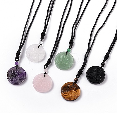 Natural Gemstone Triskele/Triskelion Pendant Necklace with Nylon Cord for Women NJEW-E091-01-1