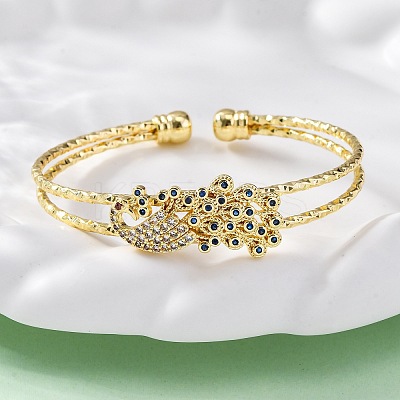 Brass Micro Pave Cubic Zirconia Cuff Bangles for Women BJEW-U025-09G-1
