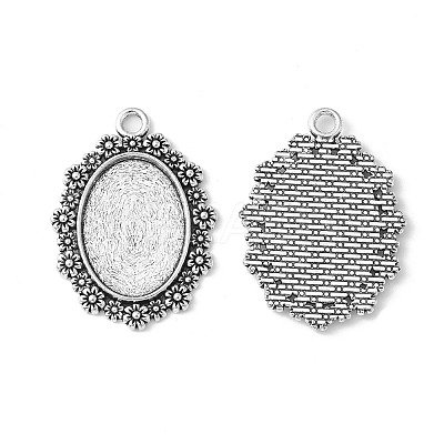 Vintage Tibetan Style Alloy Flower Pendant Cabochon Bezel Settings X-TIBEP-O006-03AS-1