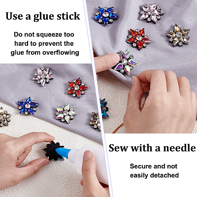 14Pcs 7 Colors Rhinestone Thread Iron on/Sew On Patches PATC-NB0001-50-1