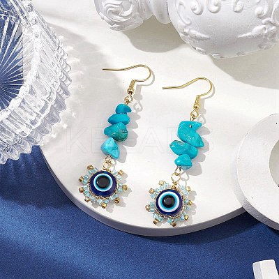 Evil Eye Synthetic Turquoise Chip & Seed Beads Dangle Earrings EJEW-MZ00166-05-1