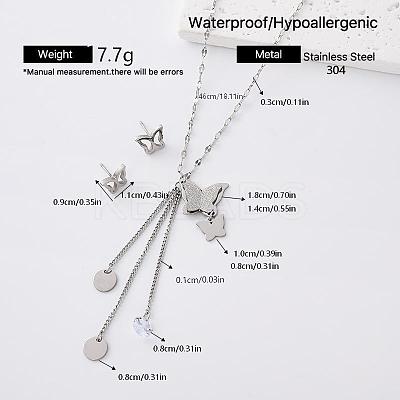 304 Stainless Steel Butterfly Stud Earrings & Tassel Necklaces Sets for Women IY3689-5-1