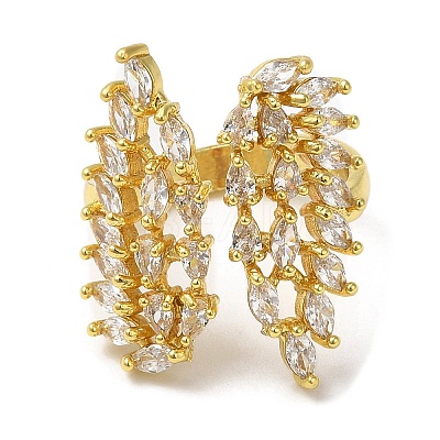 Cubic Zirconia Double Wing Open Cuff Rings RJEW-Q168-03G-02-1