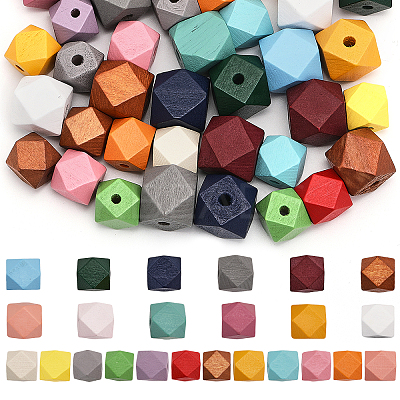 48Pcs 24 Styles Spray Painted Natural Wood Beads WOOD-CA0001-73-1
