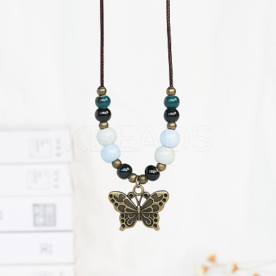 Alloy Pendant Waxed Cord Necklaces FS-WGBC2DA-09-1