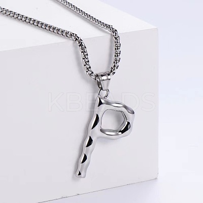 3Pcs 304 Stainless Steel Textured Letter Pendant Box Chain Necklaces LW4134-42-1