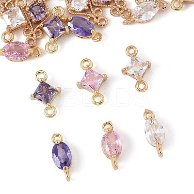 18Pcs 9 Styles Brass Pave Transparent Glass Links/Connectors GLAA-FS0002-35-1