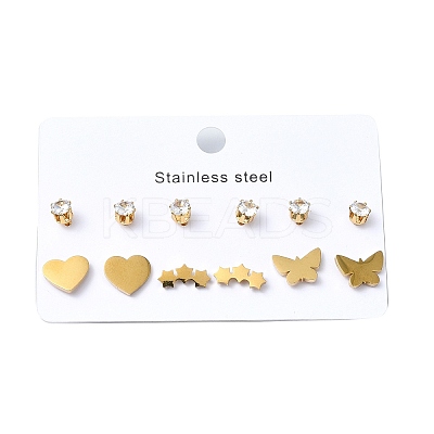 304 Stainless Steel Micro Pave Cubic Zirconia Stud Earrings Kits For Women EJEW-B112-01G-04-1
