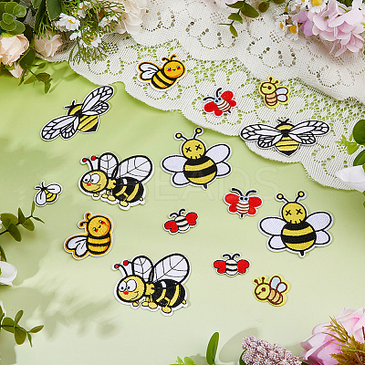 16Pcs 8 Styles Bees Iron on Cloth Patches PATC-DC0001-12-1