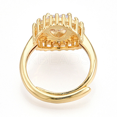 Brass Micro Pave Clear Cubic Zirconia Cuff Rings for Women KK-T074-18G-1