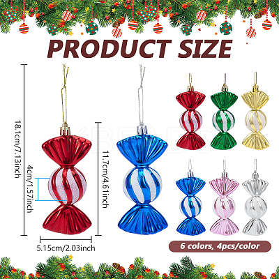 24Pcs 6 Colors Christmas Electroplate Plastic Candy Pendants Decorations KY-BC0001-47-1