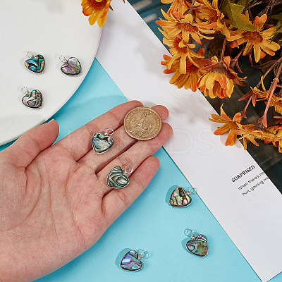 8Pcs Heart Abalone Shell/Paua Shell Pendants PALLOY-GO00048-1