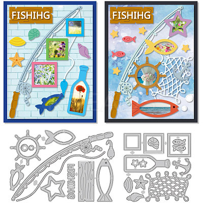 Fishing Theme Carbon Steel Cutting Dies Stencils DIY-WH0309-3337-1