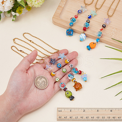 6Pcs Handmade Lampwork Fish Evil Eye Mushroom Pendant Decoration HJEW-AR00014-1