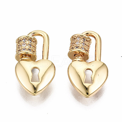 Brass Micro Pave Clear Cubic Zirconia Screw Carabiner Lock Charms KK-T056-94G-NF-1