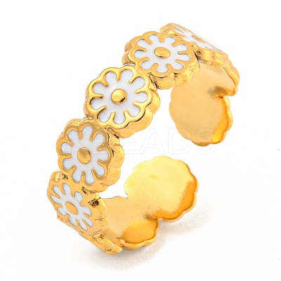 Daisy 304 Stainless Steel Enamel Open Cuff Ring for Women LS-RJEW-Z041-02G-03-1