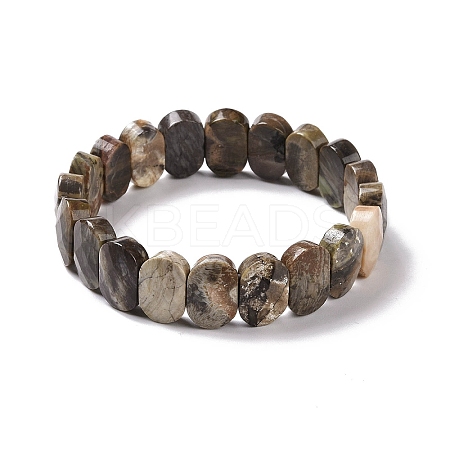 Natural Wealth Stone Jasper Oval Beaded Stretch Bracelet G-E010-01X-1