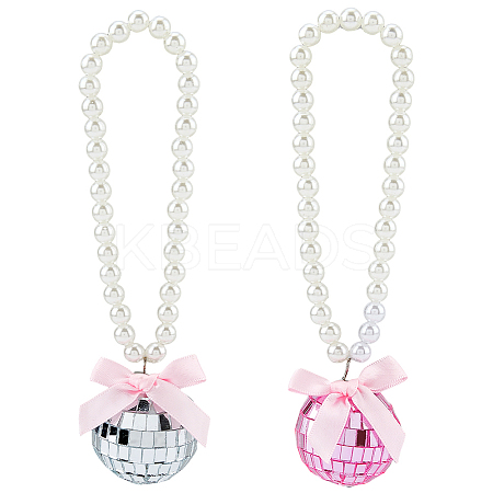 2Pcs 2 Colors Glass Ball & Plastic Imitation Pearl Pendant Decoration HJEW-DC0001-22-1
