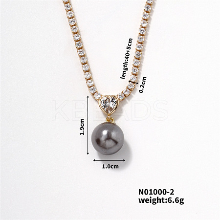 Elegant Pearl Pendant with Shiny Diamond Chain Necklace Jewelry for Women TF6886-2-1