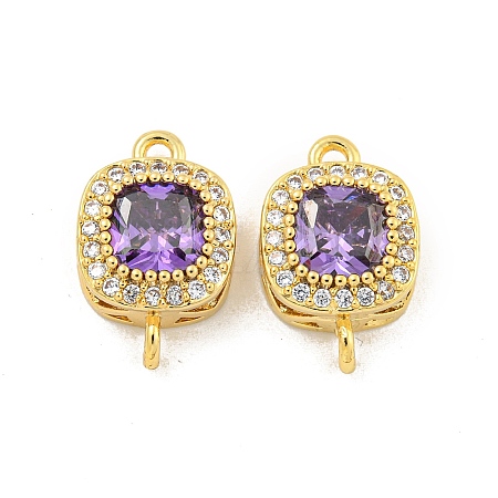 Brass Pave Cubic Zirconia Connector Charms KK-B096-05G-04-1