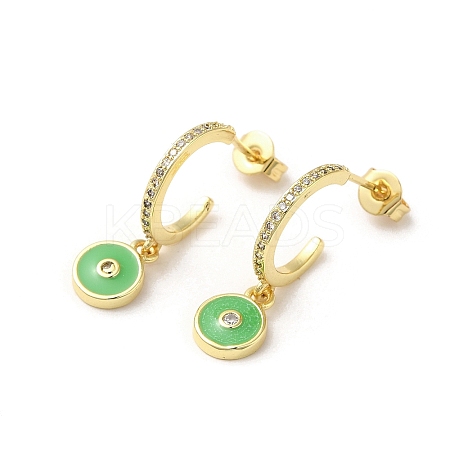 Ring & Evil Eye Real 18K Gold Plated Brass Stud Earrings EJEW-L268-037G-03-1