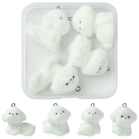 4Styles 4Pcs Flocking Resin Cute Puppy Pendants RESI-YW0003-43A-1