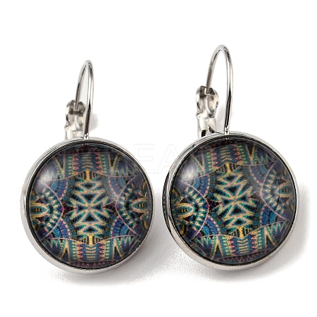 Flat Round Glass Leverback Earrings with Brass Earring Pins EJEW-Q798-01G-1