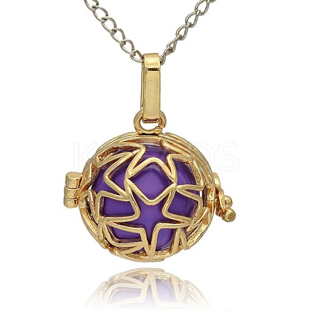 Golden Tone Brass Hollow Round Cage Pendants KK-J231-09G-1