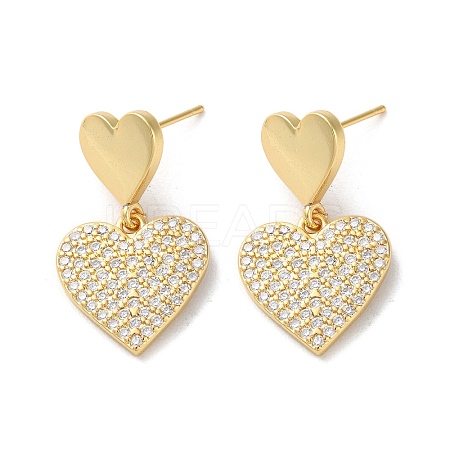 Brass Pave Clear Cubic Zirconia Stud Earrings for Women EJEW-M258-13G-1