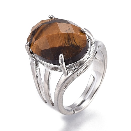 Adjustable Faceted Natural Tiger Eye Finger Rings RJEW-I068-B02-1-1