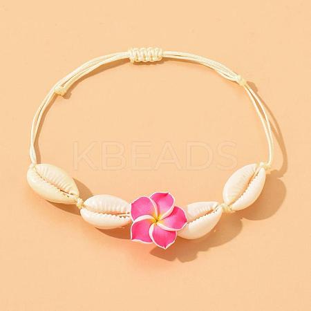 Plumeria Flower Polymer Clay Beads Braided Bead Bracelets for Women FS-WG73C89-01-1