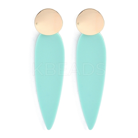 Brass Resin Teardrop Stud Earrings for Women EJEW-U030-01G-01-1