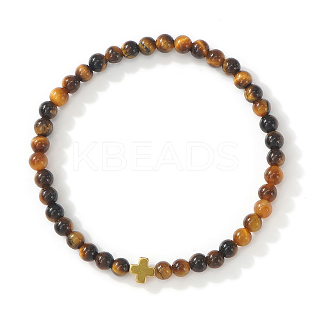 Bohemian Natural Tiger Eye Round Beads Stretch Bracelets NO3013-6-1