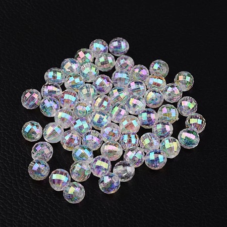 Faceted Eco-Friendly Transparent Acrylic Round Beads TACR-K001-6mm-22-1
