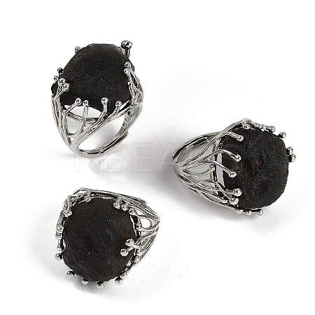 Nuggets Natural Tektite Finger Rings RJEW-P128-08P-C-1